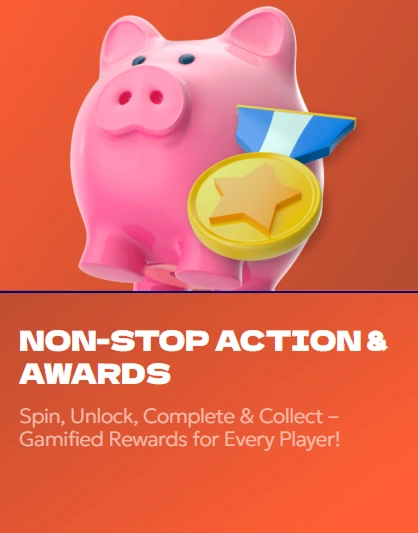 Pink piggy bank with gold coin and bonus stars