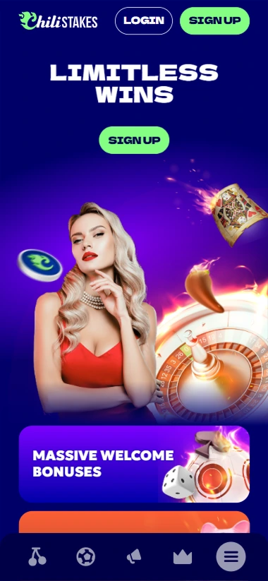 Blonde woman with chips, coins and roulette for massive welcome bonus